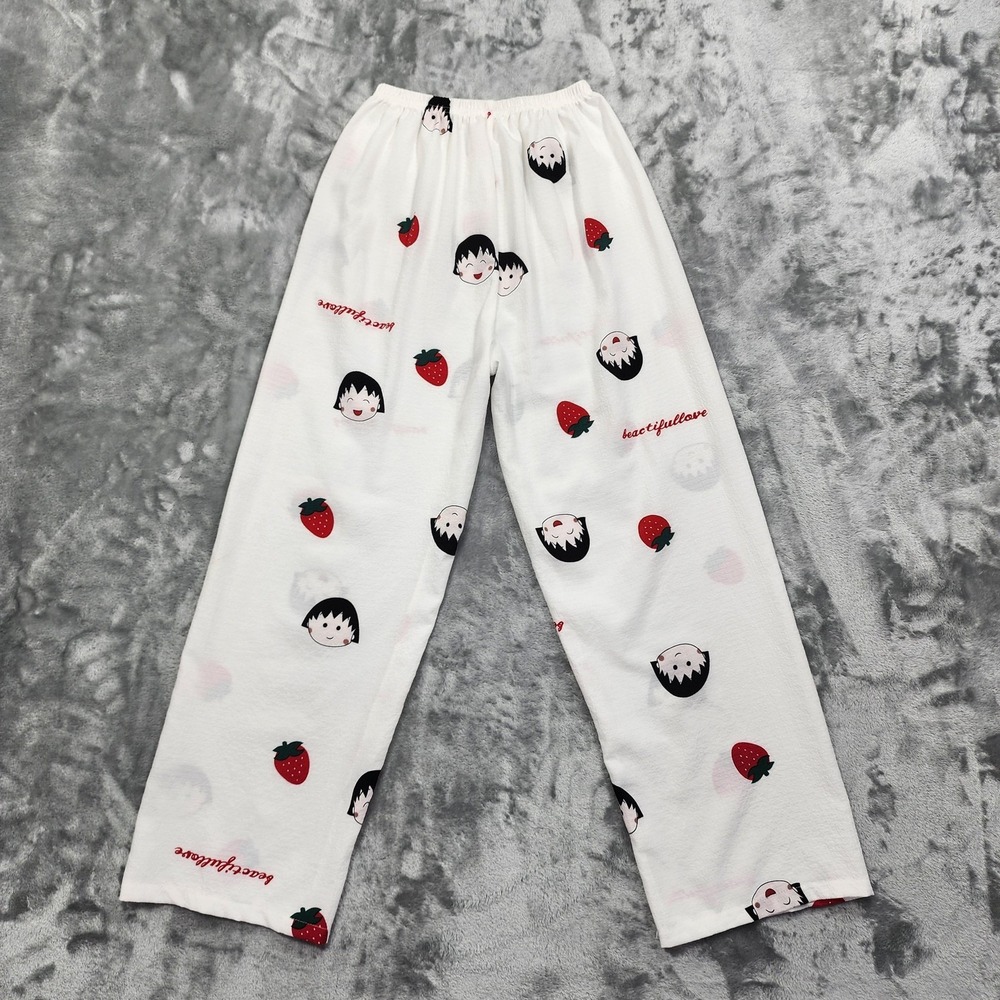 Pajama Set Womens 4 White Red Strawberry Button Front‎ Long Sleeve Two Piece - Picture 8 of 15